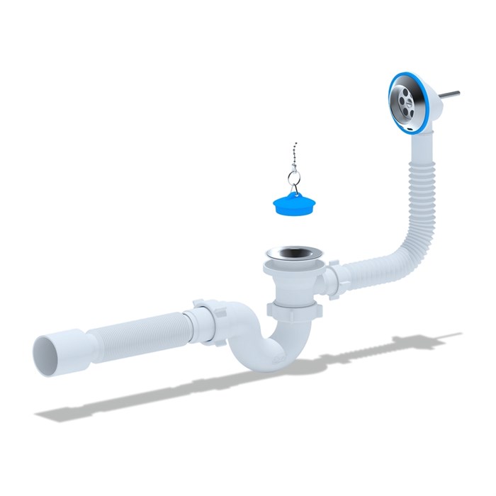 Перелив д/мойки 3 1/2" (112 мм) с нерж. сеткой прямоуг. E155 (винт, шток, ручка-латунь) UNICORN E155