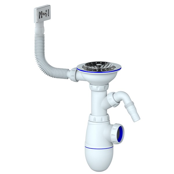 Сифон 3 1/2*40 B430V с прямоуг. переливом, с носиком  UNICORN (винт, шток, ручка - латунь) B430V