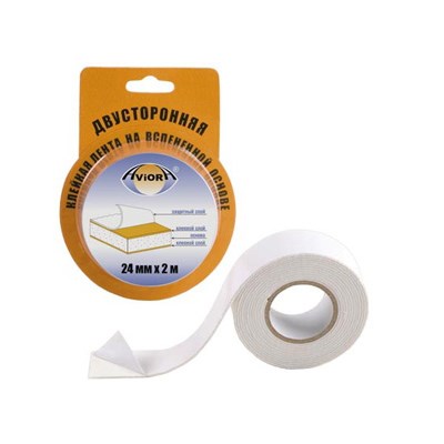 Лента двусторонняя клейкая AVIORA 24 мм*2м белая 302-016