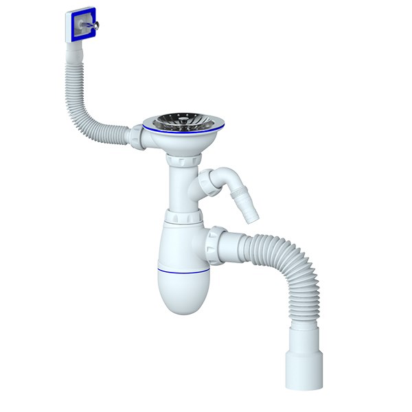Сифон 3 1/2*40 B435V с прямоуг. перел, с носиком, с гофрой 40*40*50 UNICORN(винт,шток,руч -латунь) B435V