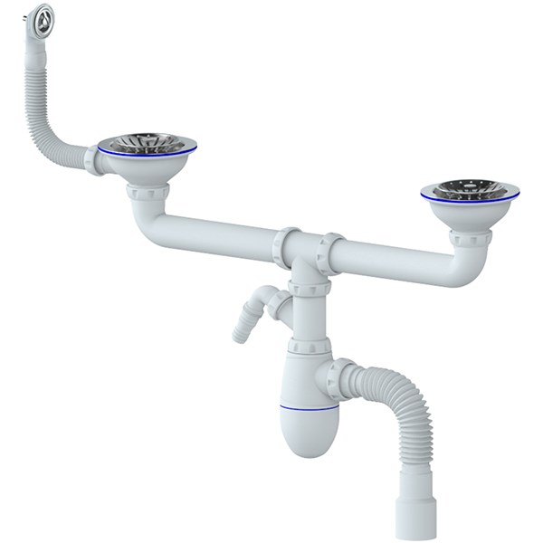 Сифон 3 1/2*40 B731V двойной с нос, с круг. перел. с гофрой 40*40/50 UNICORN (винт,шток,руч-латунь) B731V