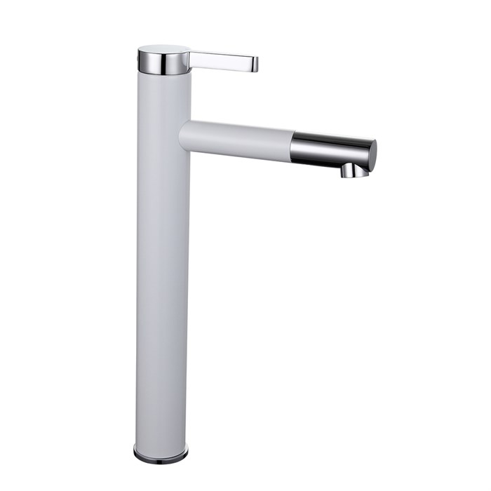 Смеситель для раковины 40к F1052-15 FRAP (высокий, литой, п/гайку, БЕЛЫЙ/ХРОМ, латунь) F1052-15