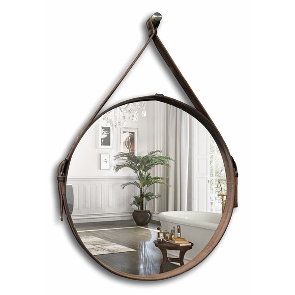 Зеркало MIXLINE "Капитан" D510 мм обод натуральная кожа (коричневая кожа) ФР-00001313