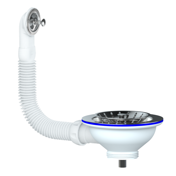 Перелив д/мойки 3 1/2" (112 мм) с нерж. сеткой круглый E156 (винт, шток, ручка-латунь) UNICORN E156