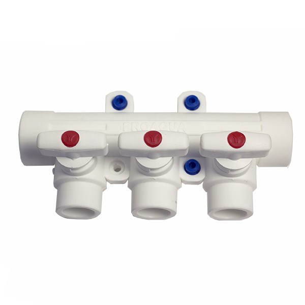 Коллектор 25х20 с 3-мя кранами PRO AQUA БЕЛЫЙ PA6710308P
