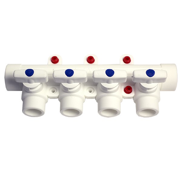 Коллектор 25х20 с 4-мя кранами PRO AQUA БЕЛЫЙ PA6710408P