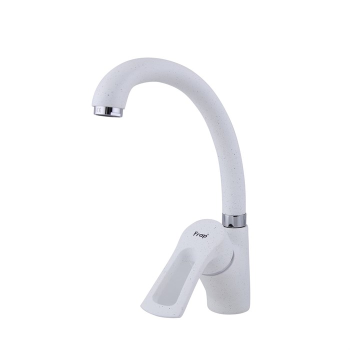 Смеситель для кухни 40к F4166-8 FRAP (выс.пов.излив, п/гайку, БЕЛЫЙ, латунь) F4166-8