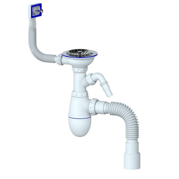 Сифон 3 1/2*40 B435VP с прямоуг. перел, с носиком, с гофрой 40*40*50 UNICORN B435VP