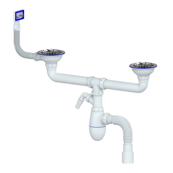 Сифон 3 1/2*40 B730VP двойн. нос, с прямоуг перел. с гофрой 40*40/50 UNICORN (винт,шток,руч-пластик) B730VP