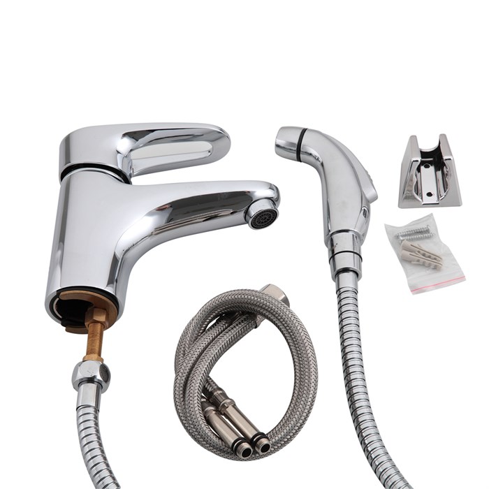 Смеситель для раковины 40к F1268 FRAP с гигиенической лейкой (литой, п/гайку,  ХРОМ, латунь) F1268