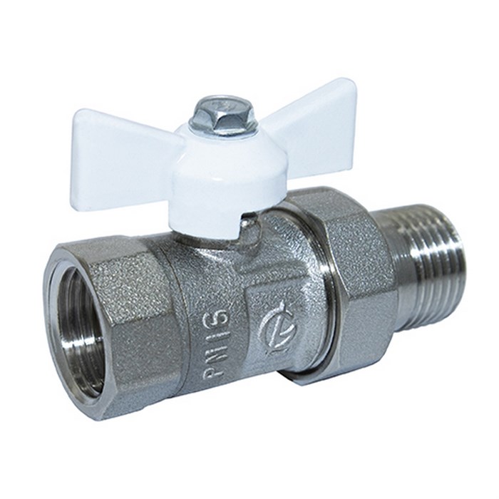 Кран шаровой со сгоном 1/2''  бабочка белая 11б27п1 Практик  132 ГАЛЛОП никель 0114005