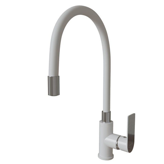 Смеситель для кухни 35к MIXLINE ML33-098 "City White" гибкий излив, б/отв, боковая ручка БЕЛЫЙ/ХРОМ ML33-098