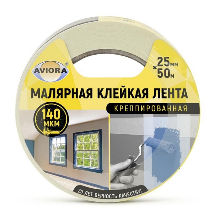 Лента креппированная клейкая бумажная/малярная AVIORA 25мм*50м 304-007
