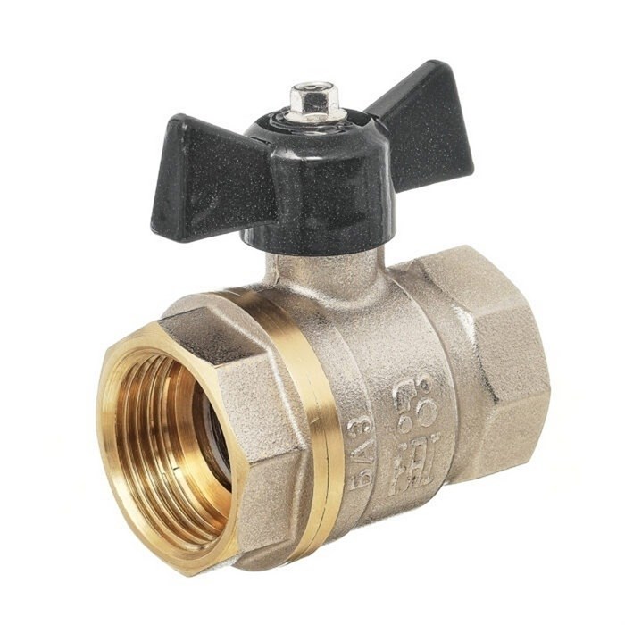 Кран шаровой 1/2'' вн/вн бабочка 11Б27п1 БАЗ Standart PN40 никель БАЗ.А30.1.15.НГ.40.Н