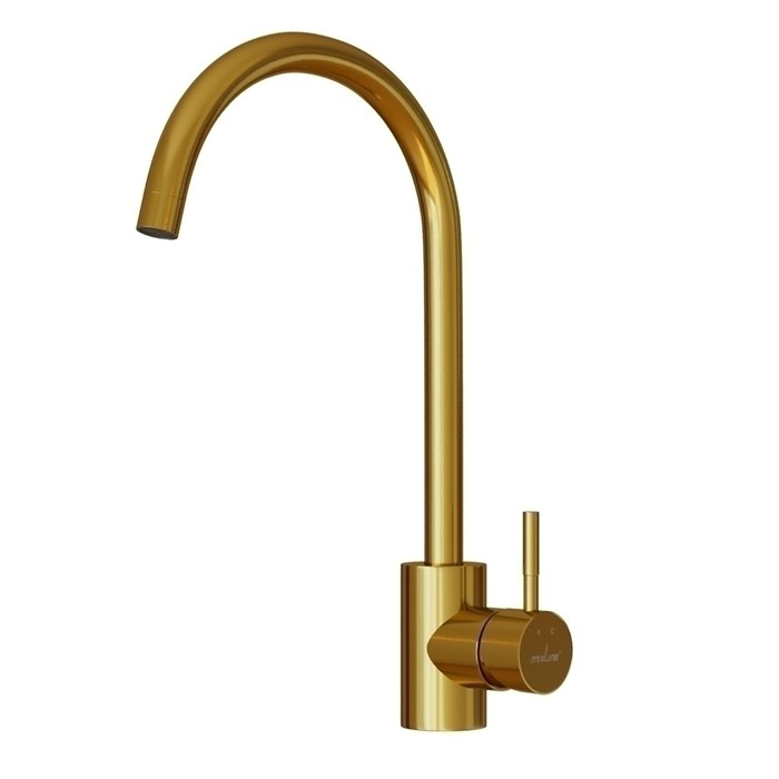 Смеситель для кухни 35k MIXLINE MLSS-0303G трубчатый излив, п/гайку ЗОЛОТО MLSS-0303G