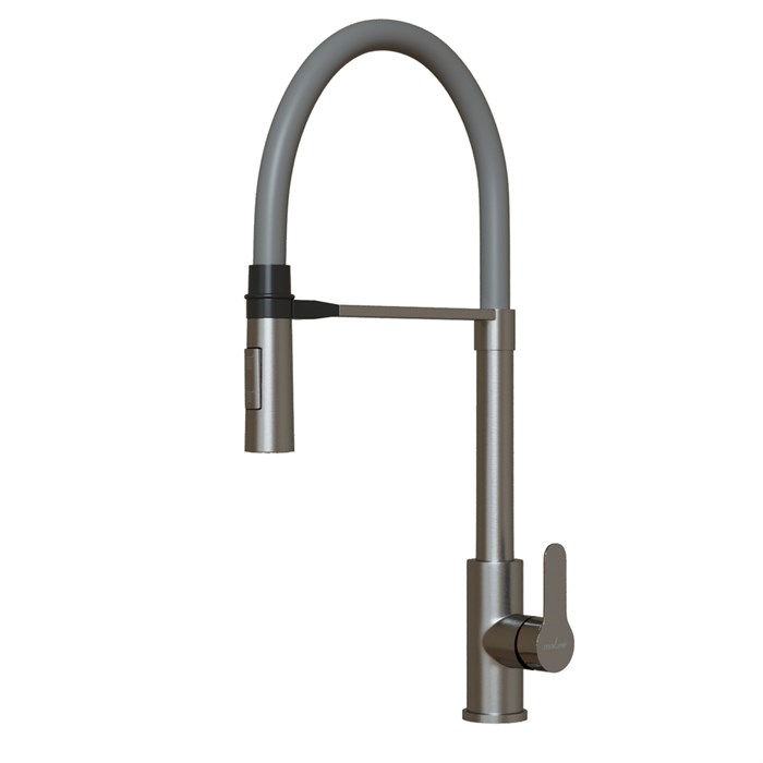 Смеситель для кухни 35k MIXLINE MLSS-0402 серый гибкий излив магнит, п/гайку САТИН MLSS-0402 серый