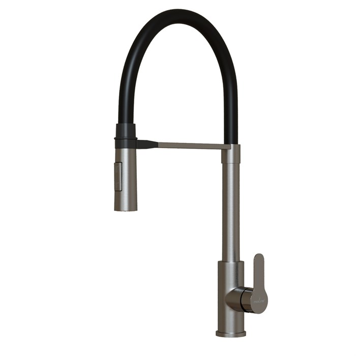 Смеситель для кухни 35k MIXLINE MLSS-0402 черный гибкий излив магнит, п/гайку САТИН MLSS-0402 черный