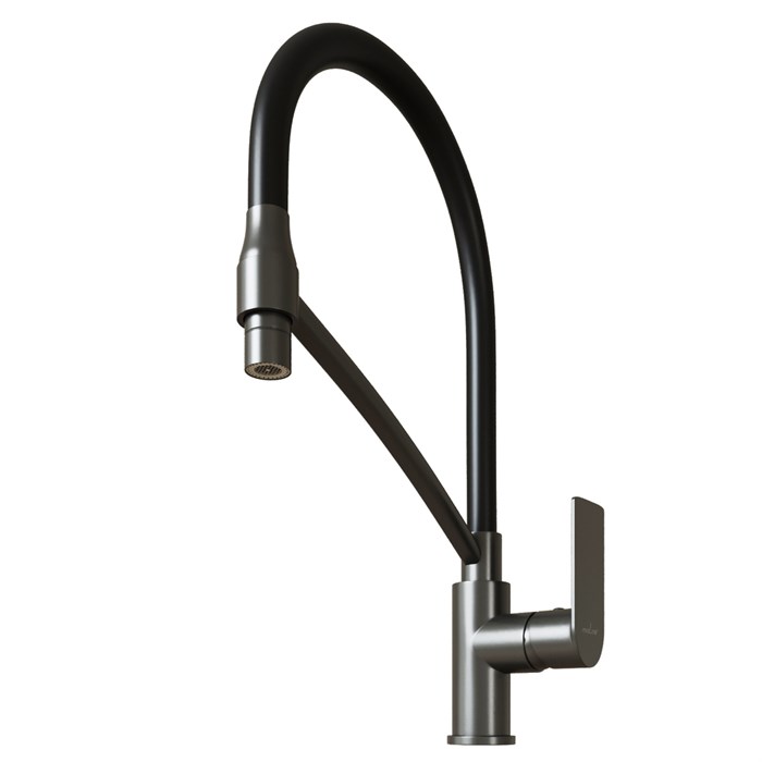 Смеситель для кухни 35k MIXLINE ML33-108GR"City Graphite" гибкий излив с фикс.бок.ручка б/отв ГРАФИТ ML33-108GR