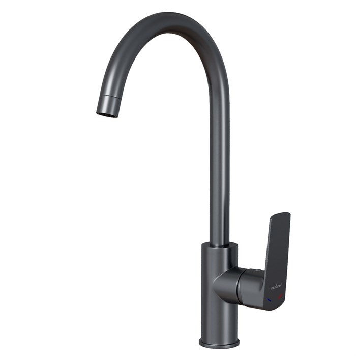 Смеситель для кухни 35k MIXLINE ML15-031GR высокий излив б/отв боковая п/гайку (без подводки) ГРАФИТ ML15-031GR