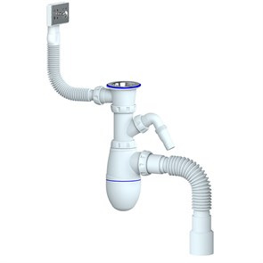 Сифон 1 1/2*40 В442V с прямоуг. переливом, с носиком, с гофрой 40*40*50 UNICORN B442V