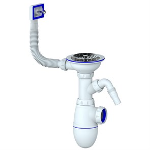 Сифон 3 1/2*40 B430VP с прямоуг. переливом, с носиком  UNICORN (винт, шток, ручка - пластик) B430VP