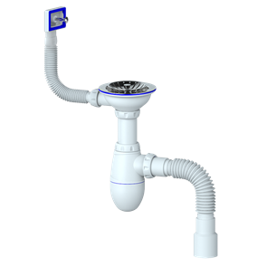 Сифон 3 1/2*40 B425P с прямоуг. переливом, с гофрой 40*40*50  UNICORN (винт, шток, ручка - пластик) B425P