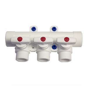 Коллектор 25х20 с 3-мя кранами PRO AQUA БЕЛЫЙ PA6710308P