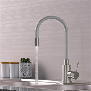 {{photo.Alt || photo.Description || 'Смеситель для кухни 35k MIXLINE MLSS-0325 СЕРЫЙ гибкий силиконовый излив, п/гайку САТИН'}}