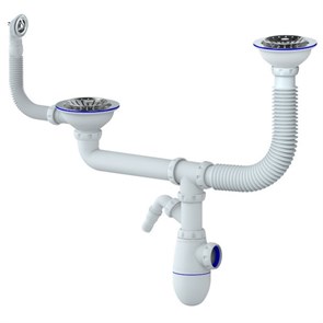 Сифон 3 1/2*40 B710V двойной, с носиком, с круглым перел. UNICORN (винт,шток,ручка-латунь) B710V