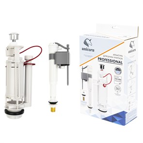 Арматура к смыв. бачку 2-ух Кноп. UNICORN хром, универс. (бок/ниж.подв, лат.штуцер 1/2