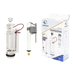 Арматура к смыв. бачку 2-ух Кноп. UNICORN хром, универс. (бок/ниж.подв, лат.штуцер 3/8